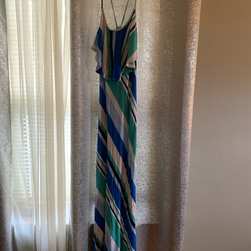 Blue and green striped maxi